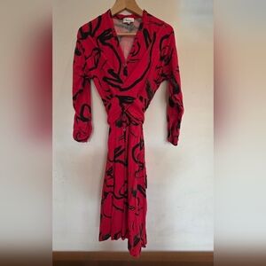 Henui Red And Black Bunny Print Wrap Dress Xs